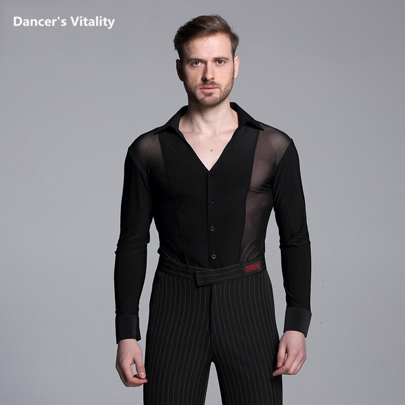 2017Men's V Collar Latin Dance Clothing Long Sleeves Shirts Modern Cha-Cha Dance Waltz Latin Dance Men Modern Competition Dress