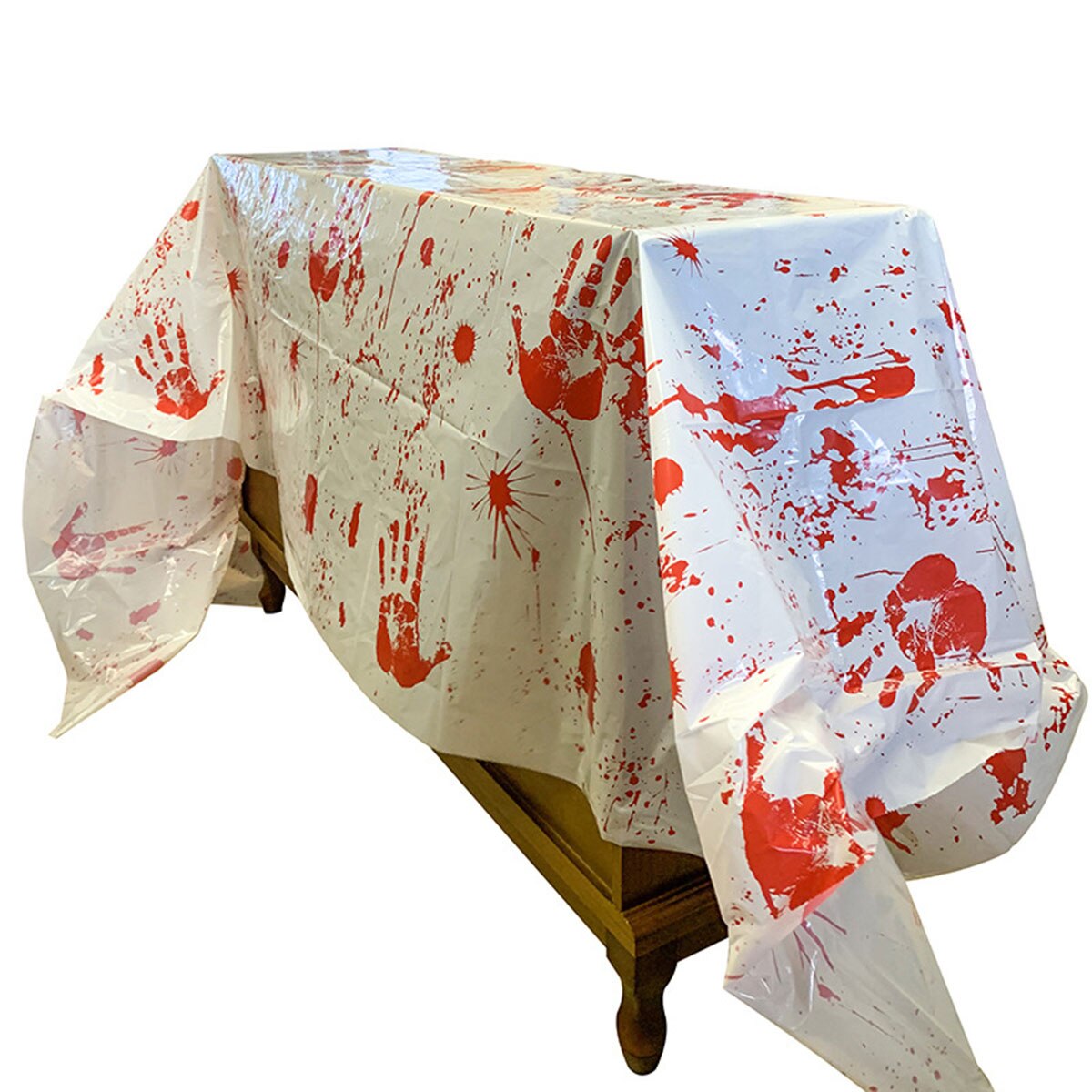 Halloween Bloody Tafelkleed, Bloederige Handafdrukken Ploetert Wegwerp Plastic Tafel Dekken, Grappige Thema Partij Decoratie