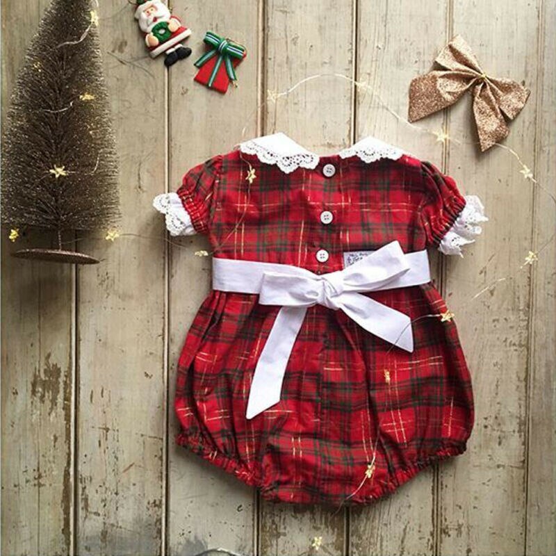 Lief kind babymeisje kerstzus bijpassende kleding veter romper korte mouwen kanten jurk outfits