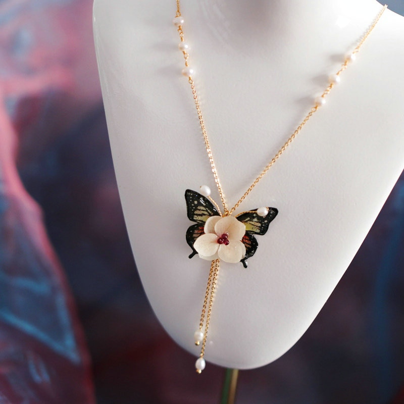 SINZRY handmade real preserved flower butterfly sweet pendant chokers necklaces for lady jewelry accessory