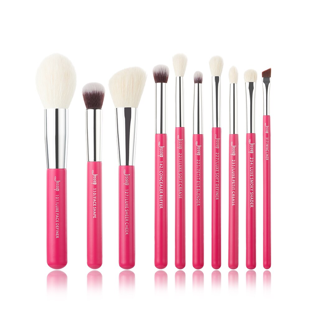 Jessup Ensemble de pinceaux de maquillage de fond de teint Rougir Cils pinceaux maquillage yeux poils naturels-synthétiques 6pcs-25pcs Rose-carmin / Argent: T203(10PCS)