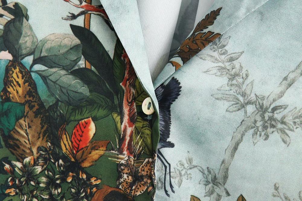 Blusa estilo vintage con estampado de tinta con estampado de hojas de animales, blusa de manga larga para mujer, blusas tipo kimono para mujer LS6366