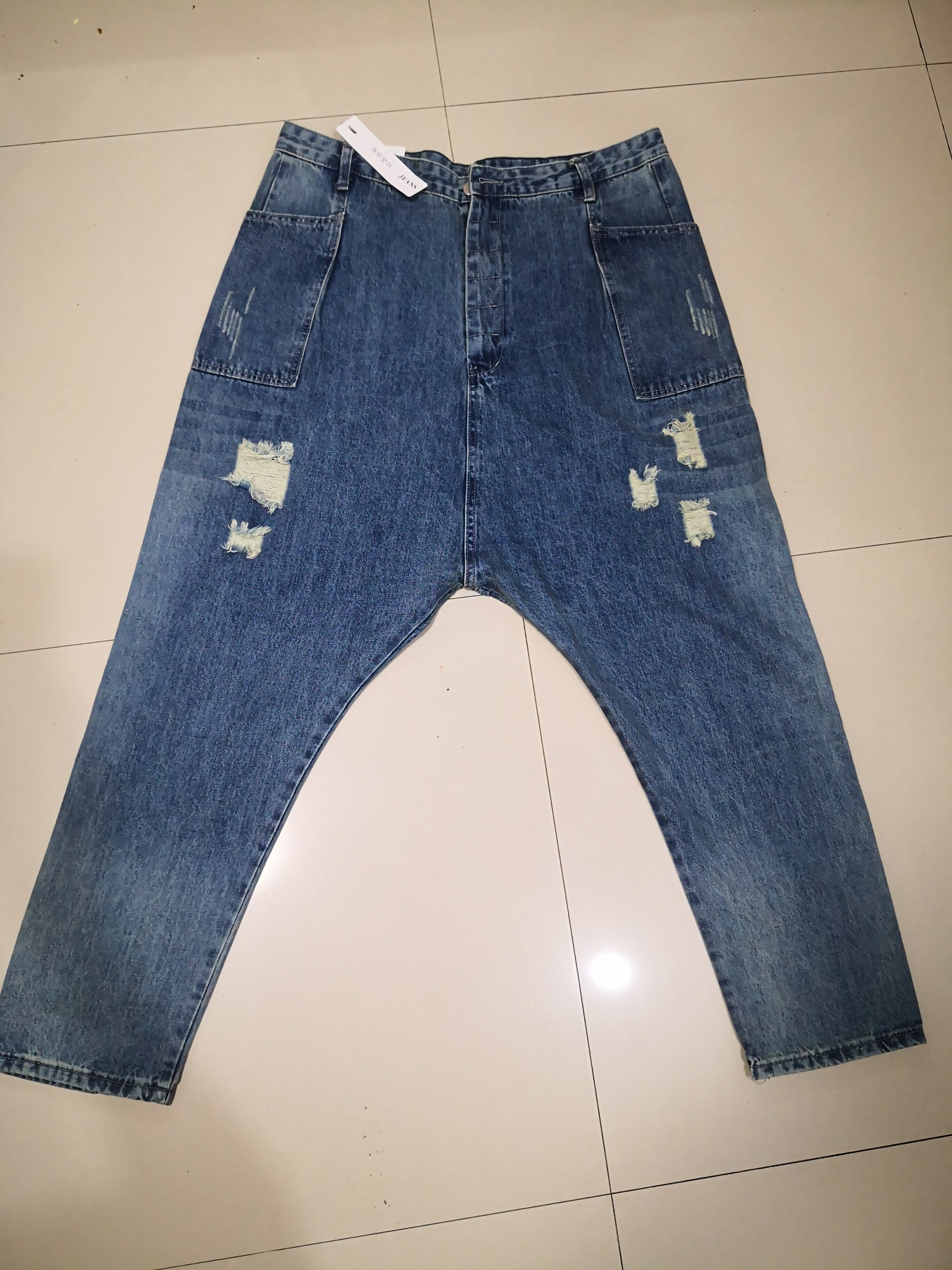 Pantalones holgados de mezclilla con agujeros para hombre, pantalón de estilo BF, cruzado, vaquero, holgado, de gota baja, vaquero con entrepiernas holgadas, para baile callejero