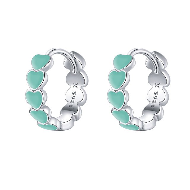 925 plata esterlina Arco Iris Farbe esmalte pendientes con argolla de corazón para las mujeres nuevo aros para los oídos: SCE1052-Ihr