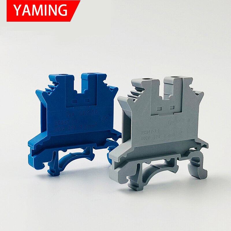 50pcs DIN Rail Wiring Terminal Block UK-2.5B Wire Connector Connductor Universal Class Screw Strips Red/Yellow/Blue/Gray/Black