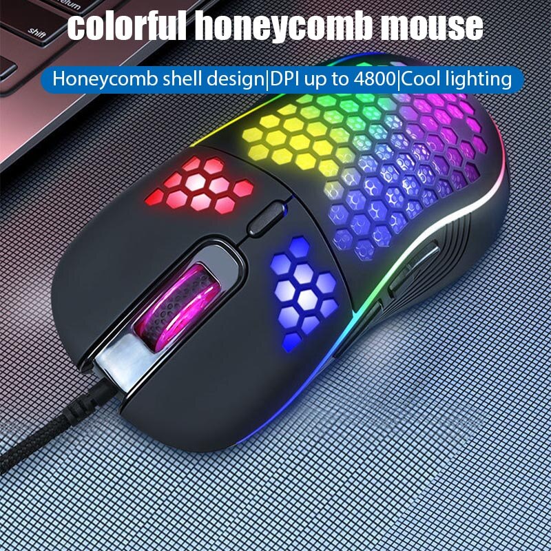 GM86 USB Wired Lightweight Gaming Mouse RGB Backlit Mouse with 6 Buttons 7200DPI Honeycomb Shell Mouse for PC Laptop Computer