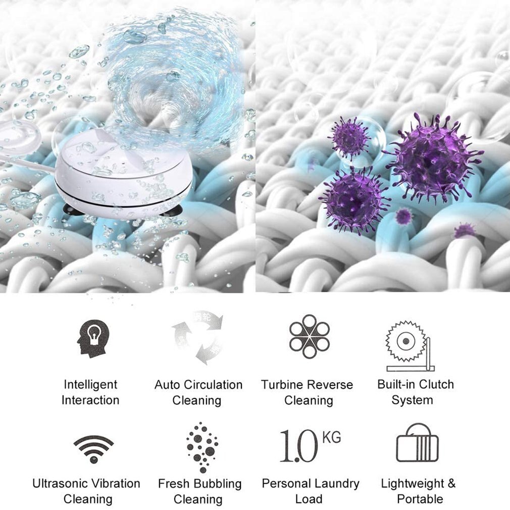 Ultrasonic Turbo Washer Portable Washing Machine Mini Ultrasonic Light Wave Convenient Travel Home Business Travel USB