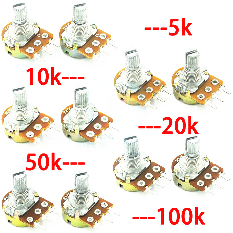 50PCS WH148 1K 10K 20K 50K 100K 500K Ohm 15mm 3 Pin Linear Taper Rotary Potentiometer Resistor for Arduino