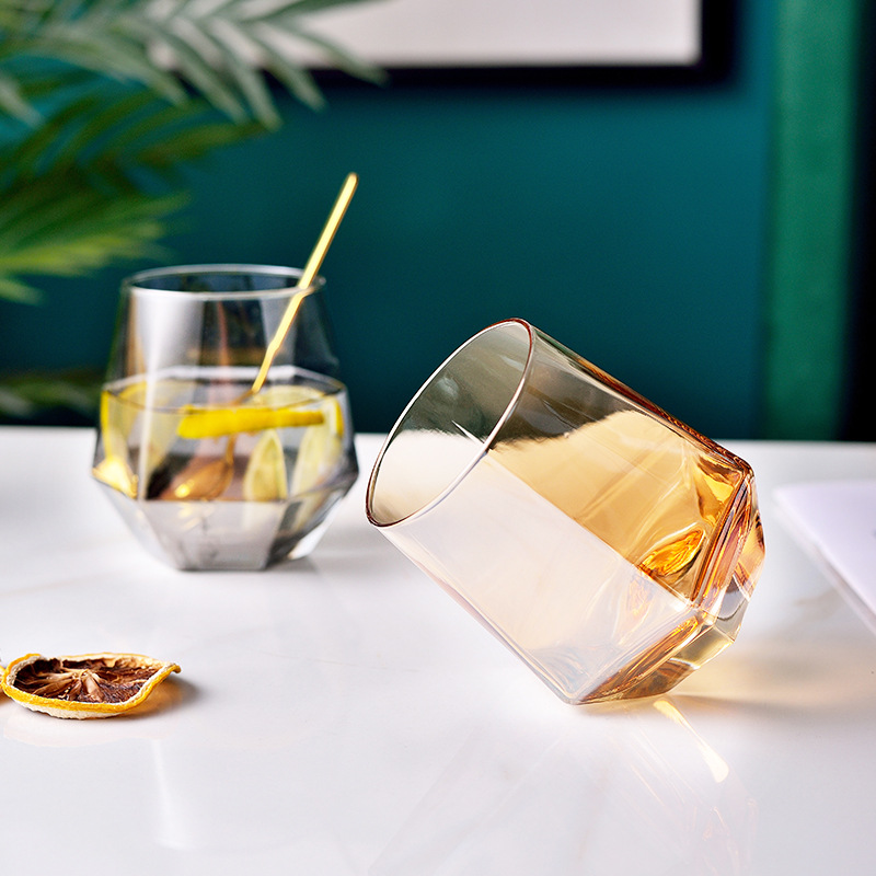 Copas De vino De japonesas De colores geométricos, vasos creativos De Cristal con borde dorado, vasos De vidrio Juic Wisky, vasos De Cristal De Lujo