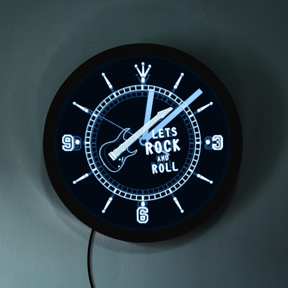 1Piece Rocking Guitar LED Neon Effect Wall Clock Modern Rock N Roll Musical Instrument Mood Light For Music Lover