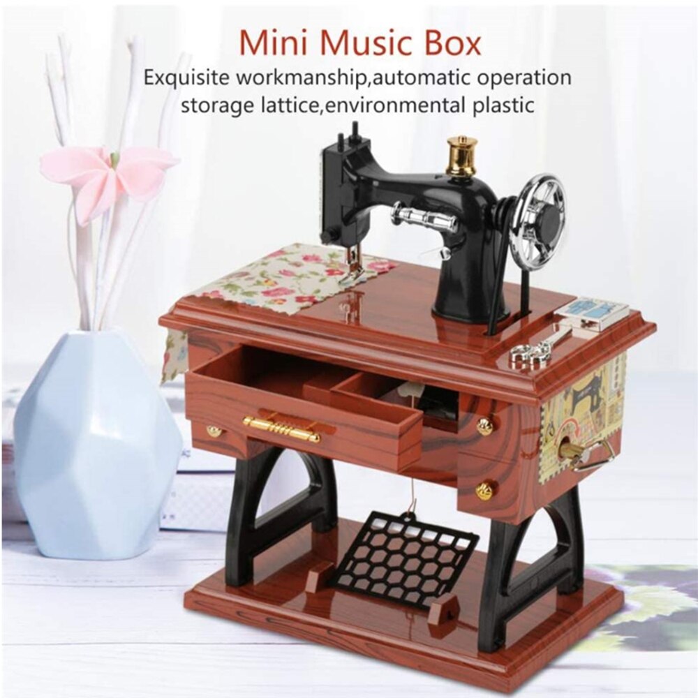 Mini Sewing Machine Music Box European Crafts Retro Toy Sewing Clockwork Home Crafts Decoration Birthday: Default Title