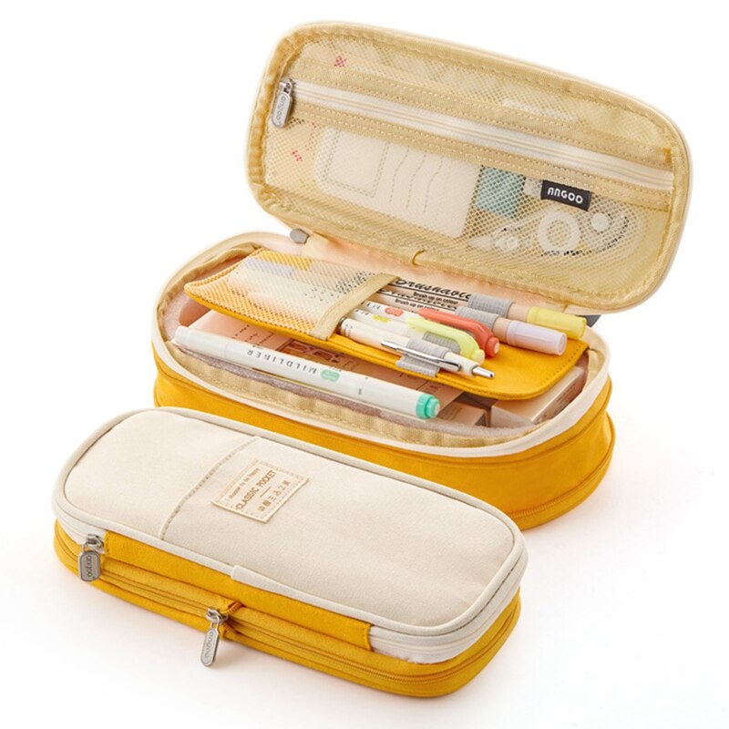 Solid Pencil Bag Multi Layer Big Large Capacity Pencil Pouch Pencil Case Girl School Supplies School Stationery: OSS18435YW