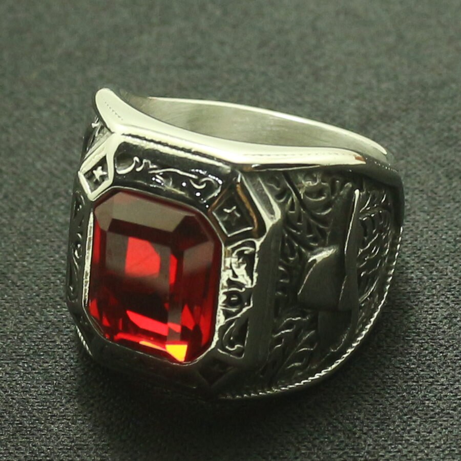 Men Boys 316L Stainless Steel Cool Big Red Stone Ring Great For Friend