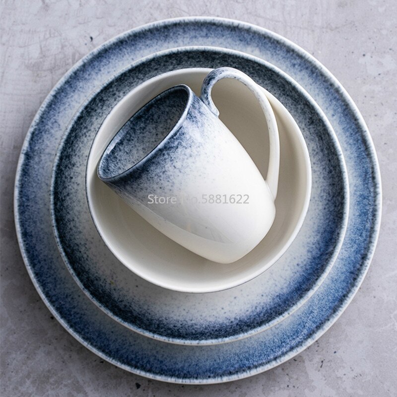 Ceramic Plate Nordic Dish Dinner Plate Family Steak Plate Eat Rice Bowl Gadient Blue Plate