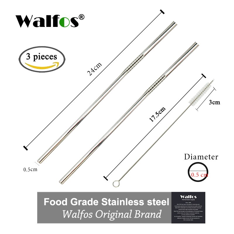 WALFOS Set Of 2 Reusable Drinking Straw Flexible Food Grade Stainless Steel Silicone Reusable Drink Straw For Mugs 20/30oz: steel I 24cm