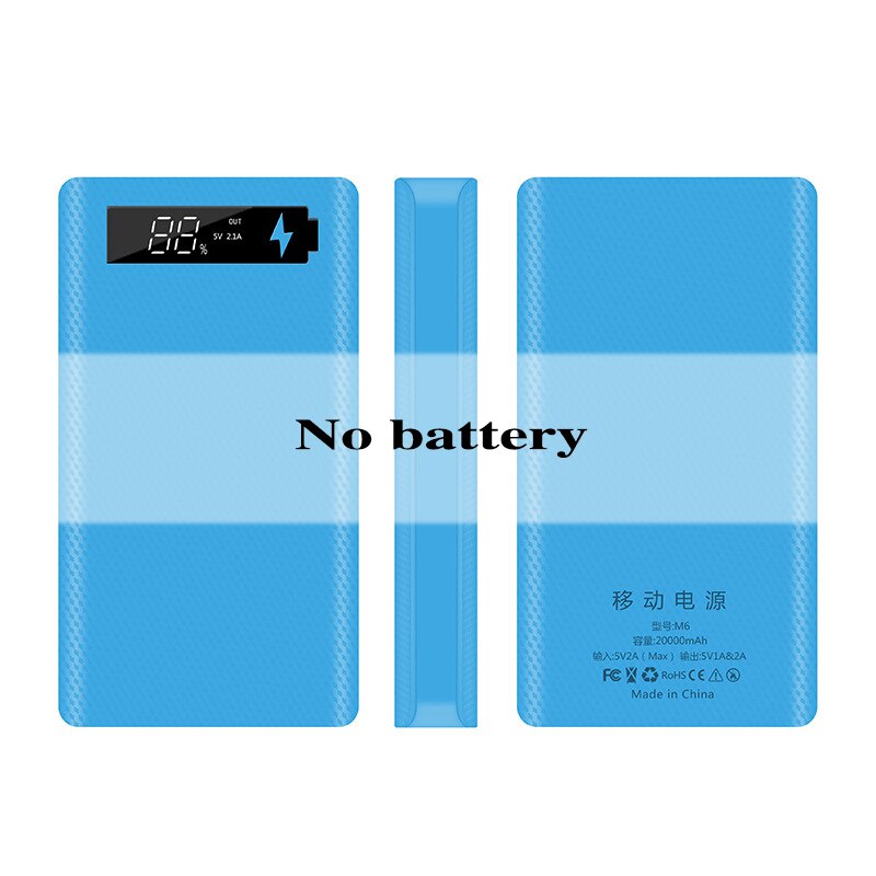 Portable Power Kit Battery Case Power Bank Shell 6*18650 Battery Charger Box Digital Display Powerbank Shell: blue no battery