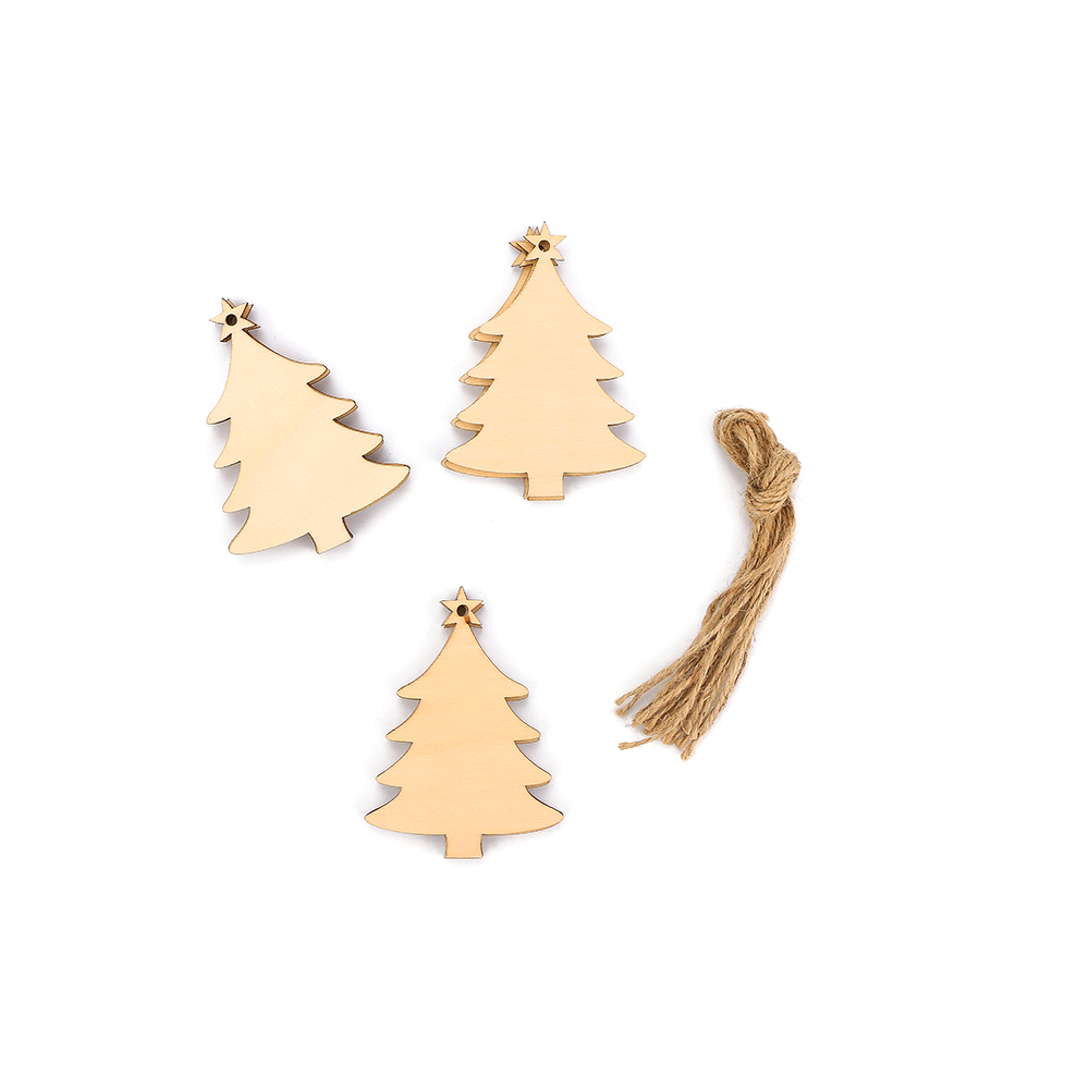 10 stk / sæt blandet formet træ xmas diy håndværk hjorte engel juletræ træflis hængende vedhæng ornamenter fest dekorationer: Juletræ