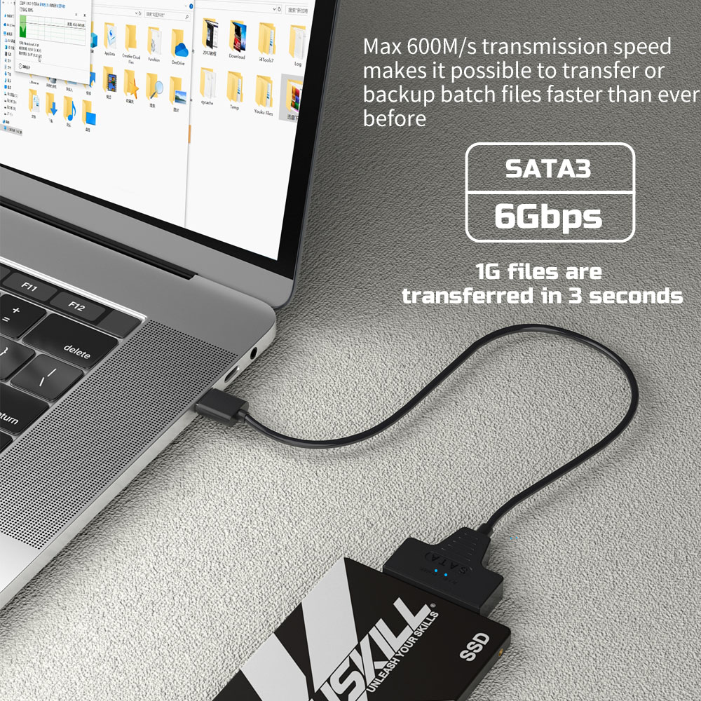 Usb 3.0 til sata/type-c-kabel usb til sata iii-driverkabel støtter 2.5- tommers 6 gbps hdd ssd-harddisk 22-- pinners adapter