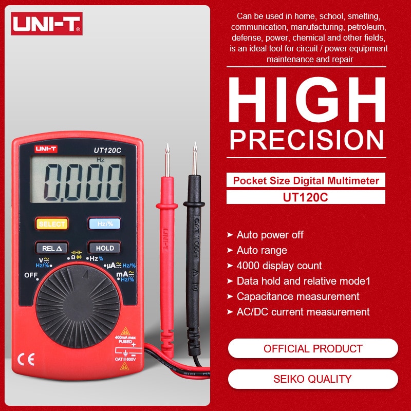 UNI-T Handheld Multimeter, Automatische Uitschakeling, Relatieve Waarde/Data Retentie, Weerstaan Voltage Test