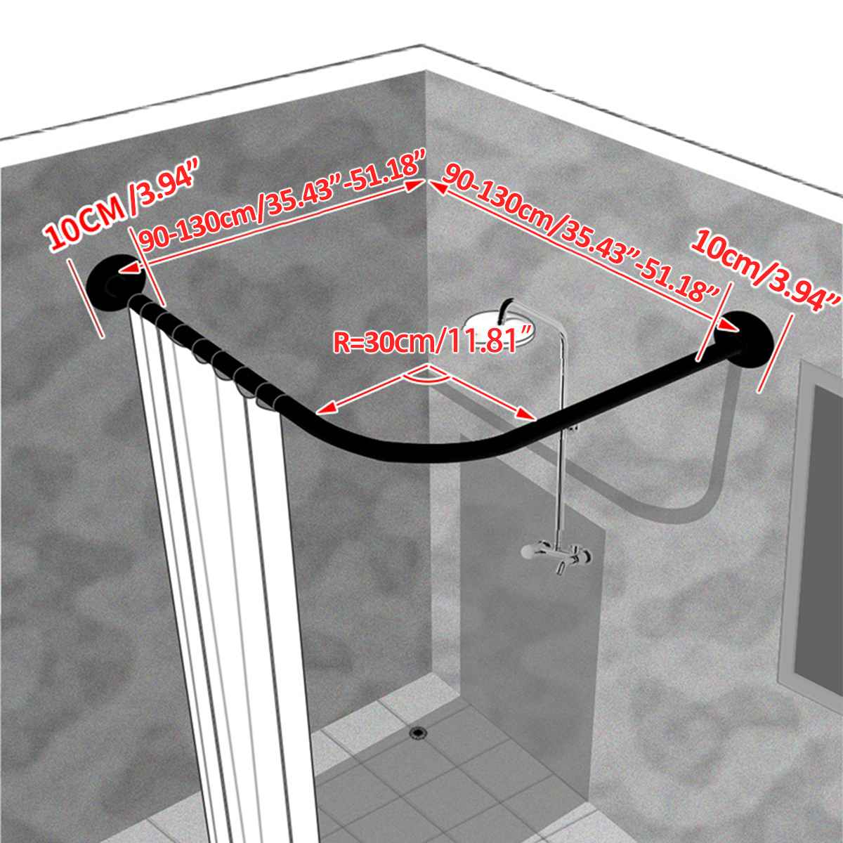 Uitschuifbare Hoek Douchegordijn Staaf Pole 90-130 Cm Rvs Rail Rod Bar Bad Deur Hardware zware Geladen