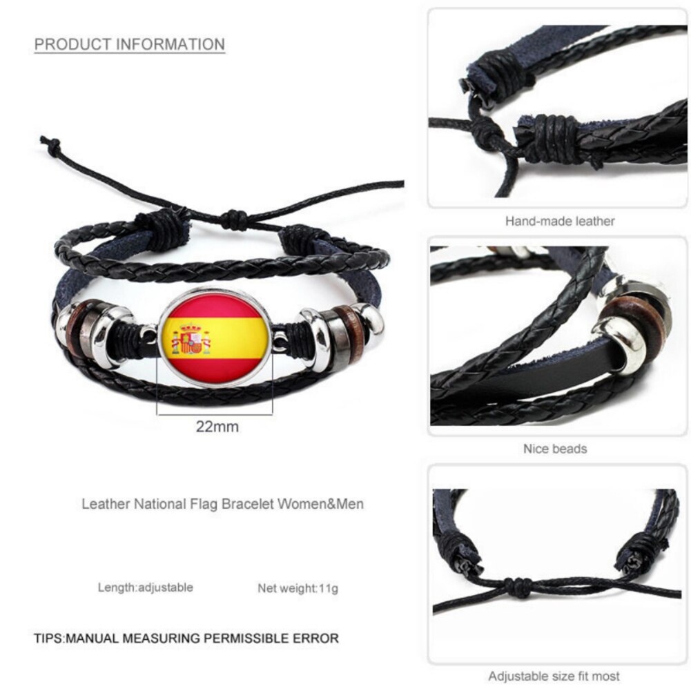 Football Team Logo Beads Multi-layered Bangle Jewelry Russian World National Flag Braided Rope Charm Punk