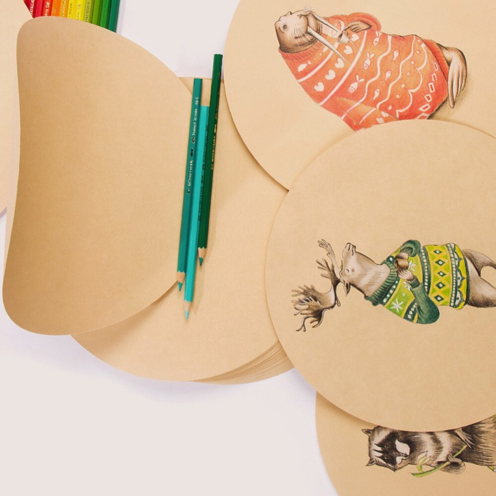 25 Sheets Round Kraft Sketch Paper Thick Drawing Pads Painting Art Supplies for Artist School (25cm Diameter)