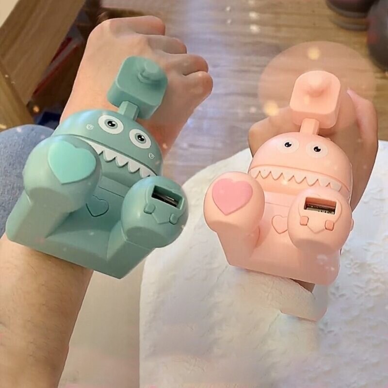 Ventilatore USB indossabile portatile mostri dei cartoni animati design orologio per bambini ventilatore supporto per telefono ventilatore USB ricaricabile 3 attrezzi per bambini