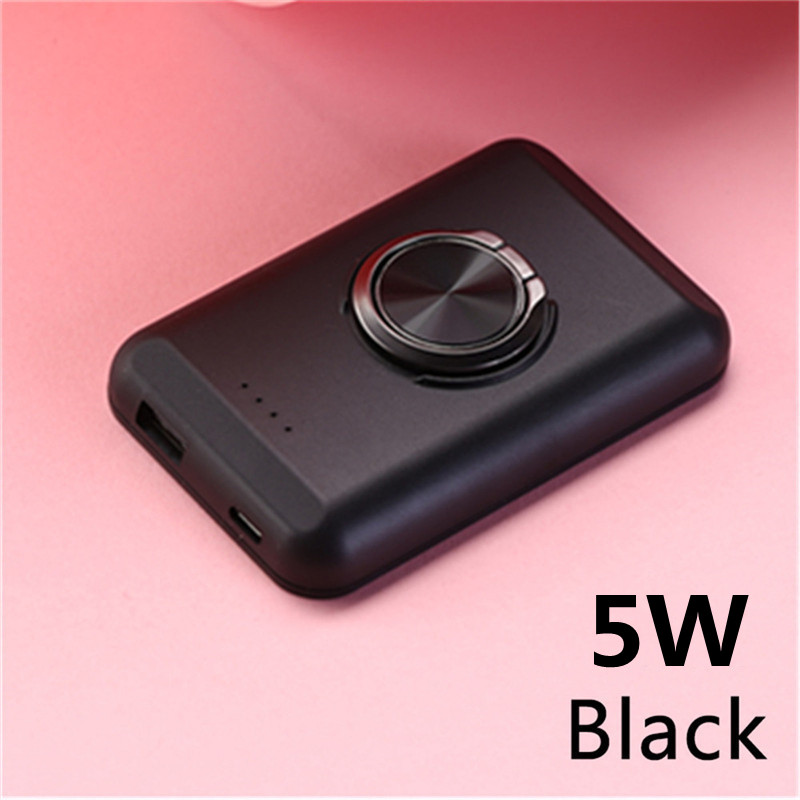 Power Bank magnetico 5000mAh staffa ad anello per Apple iPhone 13 Xiaomi Huawei Samsung 15W caricabatterie Wireless portatile a ricarica rapida: Black 5W