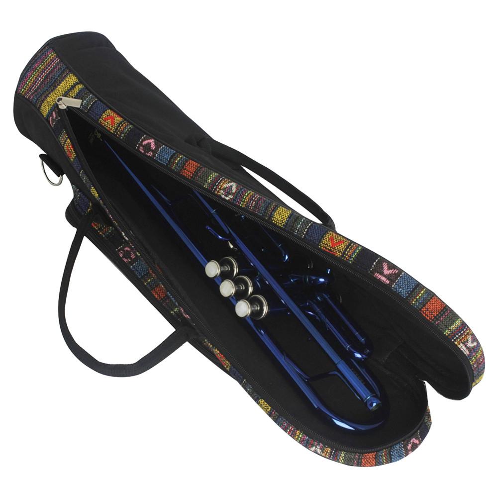 Bolsa de trompeta de estilo nacional portátil, bolsa de algodón suave Oxford impermeable con asa de transporte, cremalleras dobles con bolsillo frontal