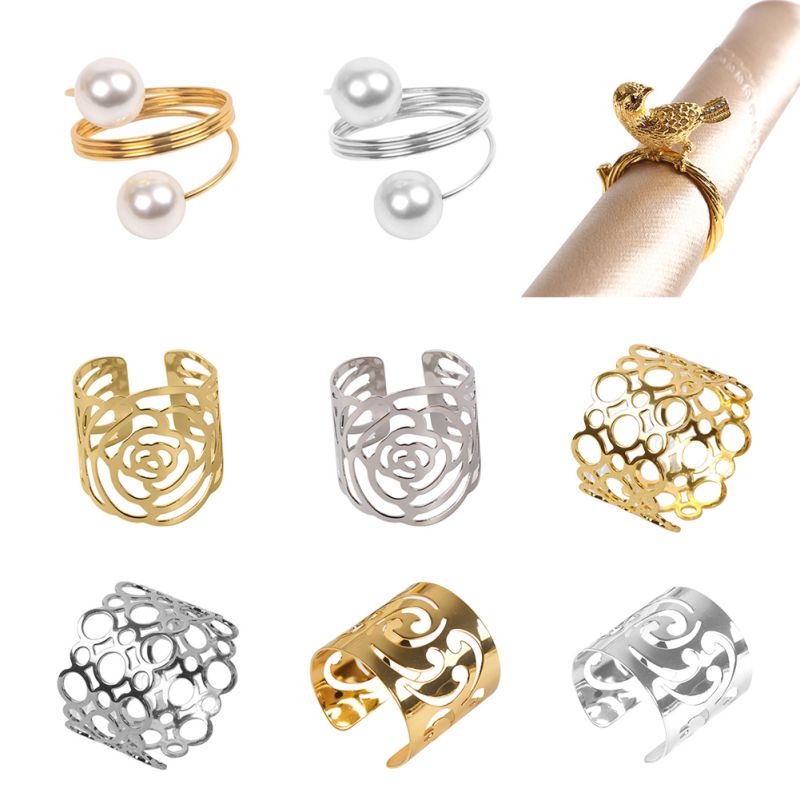 Guld silver servett ring stolar spännen händelse dekoration hantverk för bröllop strass bågar bröllopsfest dekoration tillbehör #