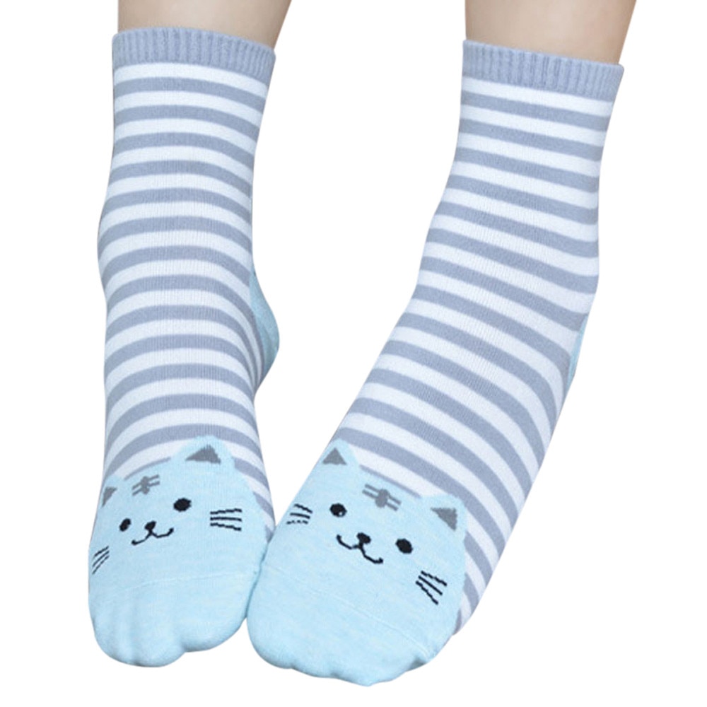 Sokker 3d dyr stribede tegneseriestrømper kvinder kawaii kat fodspor bomuld pige ankel kort afslappet kvinder & #39 ;s sokker gulv  #45
