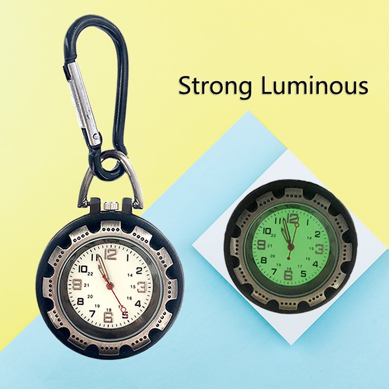 Vintga retro Glatte Schwarz Taschenuhr Bronze- Polnischen Quarz fob Taschenuhr Anhänger Karabiner Haken Clip Starke Leuchtende Uhr