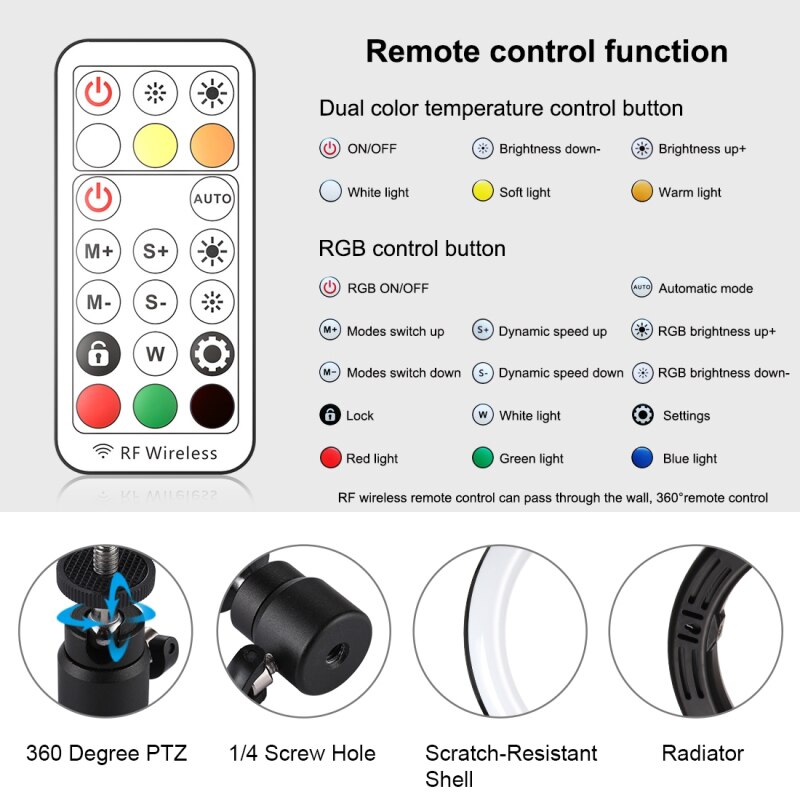 10.2 inch 26cm Ring Lights Curved Surface USB RGBW Dimmable LED Ring Vlogging Photography Video Lights