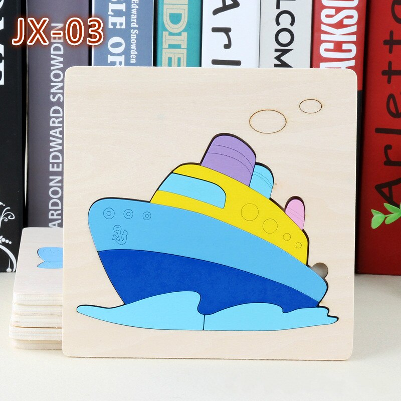 Intelligence Kids Toy Wooden 3D Puzzle Jigsaw Tangram for Children Baby Cartoon Animal/Traffic Puzzles Educational Learning