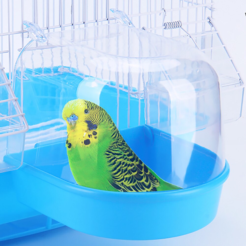 Bird Bath Transparent Window Small Parrot Cage Accessories Hanging Shower Bathtub Large Water Food Holder Parakeet Perch Toys