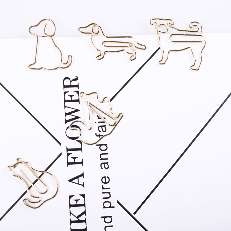 Goldene Hund Clip Ebene büroklammern Karikatur Papier Clips Kreative Anpassung Spezielle-geformt Gold Papier Clips Kawaii Schreibwaren
