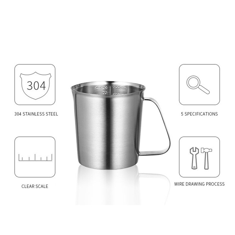 304 Stainless Steel Measuring Cups With Scale Milk Tea Cup Kitchen Baking Measuring Cup Measuring Spoon 5 Size