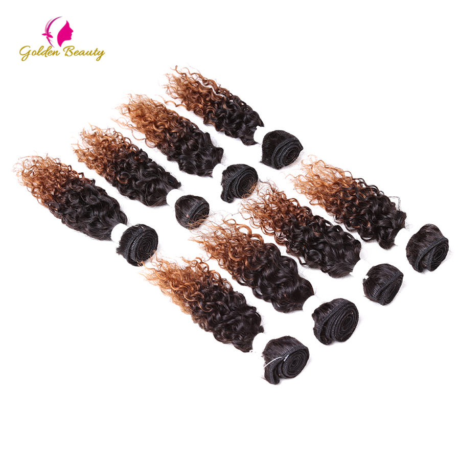 Golden beauty 8 stk/pakning 8 tommer krøllet sy i vævet afro syntetisk hår skud sy i vævet hår extensions til kvinder