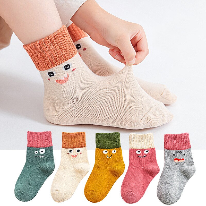 Chaussettes courtes en coton épais pour enfants de 1 à 12 ans, lot de 5 pièces pour filles et garçons
