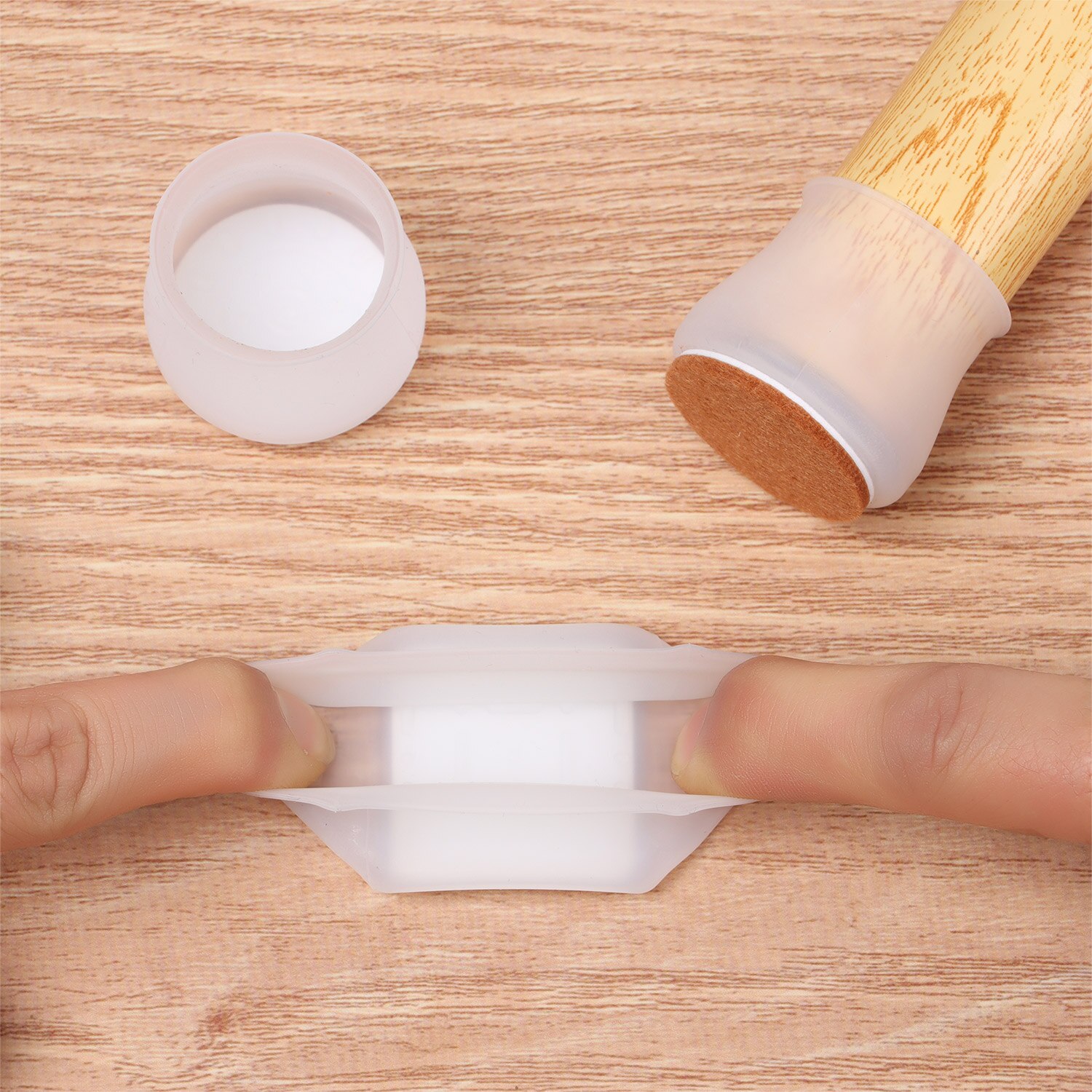4 Pcs Silicone Round/Square Chair Table Foot Cover Protector Caps with Felt Bottom Furniture Anti-slip Mute Solid Pad