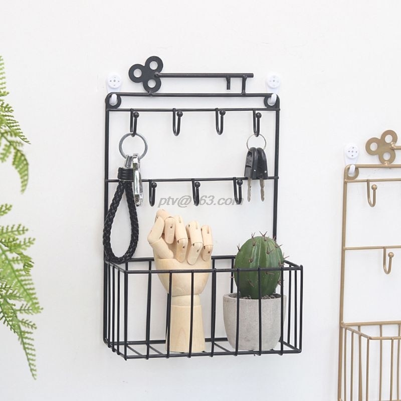 Wall Mounted Mail and Key Holder 7 Hook Rack Organizer Pocket and Letter Sorter for Entryway Kitchen Home Office Decor