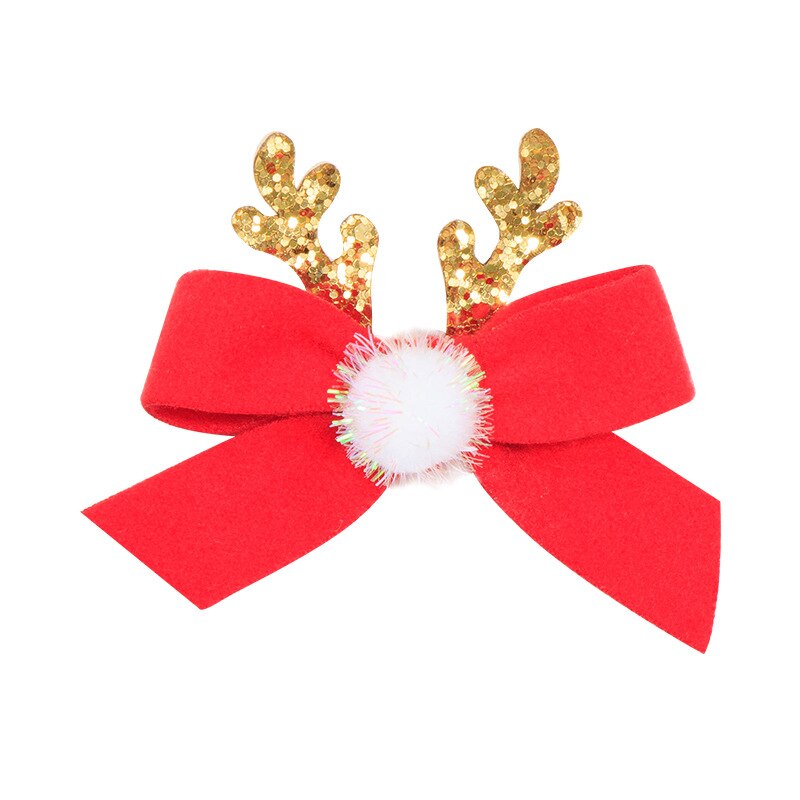 Girls Cute Elk Antlers Hair Clips Festival Style Sequins Hairpins Children Hair Accessories Christmas Red Bow Hair Pin: 2