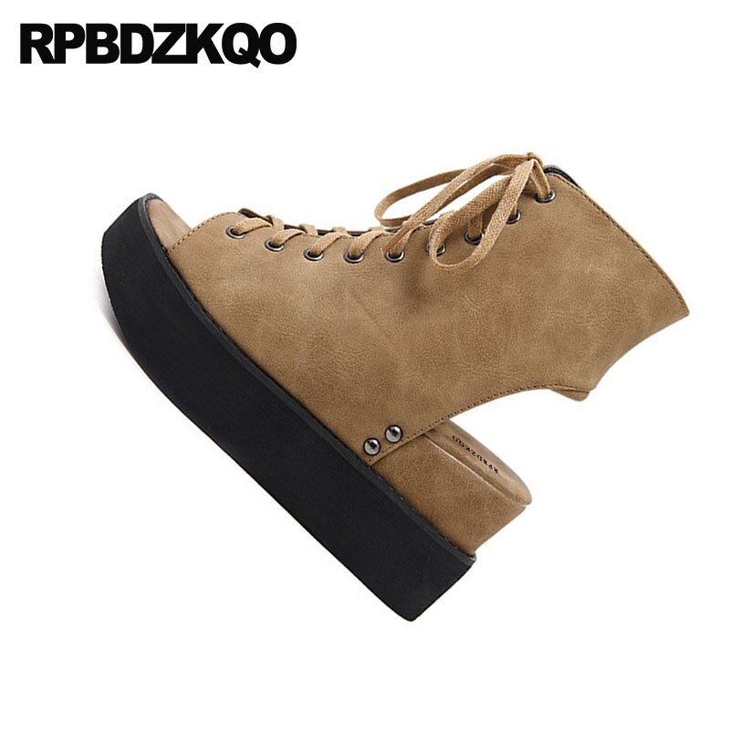 Støvler sko støvletter snøre harajuku kvinder wedge platform sandaler damer peep toe pumps brun sommer slingback høje hæle