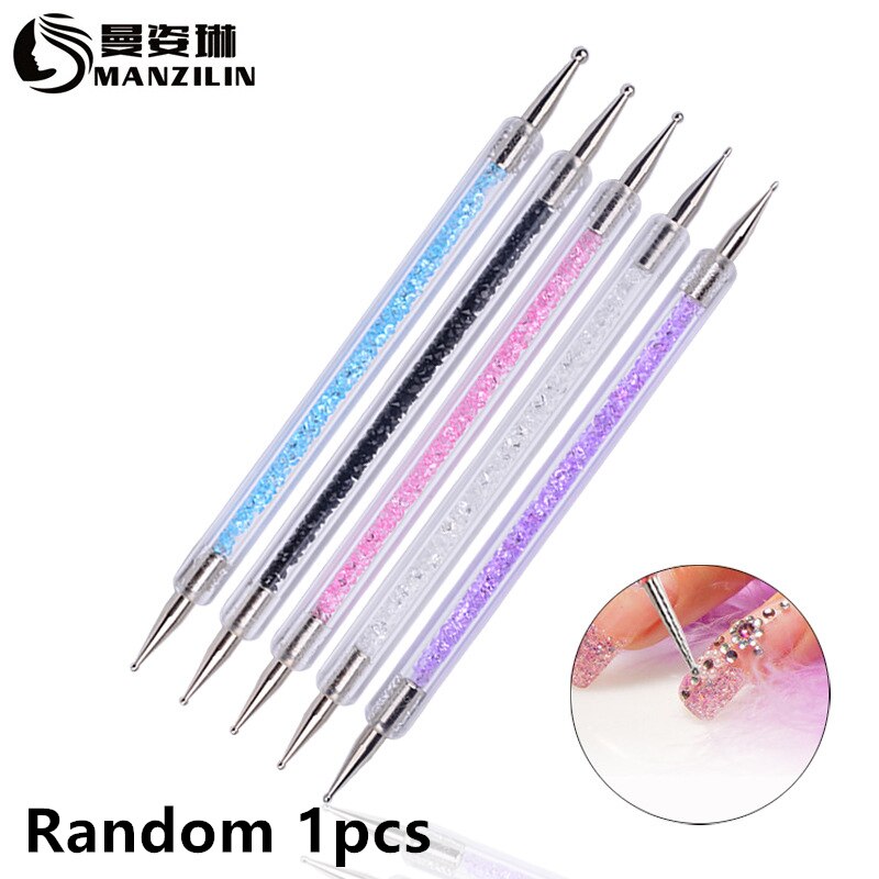 Lápiz para punteo de uñas de doble punta, Mango para cuentas de cristal, tachuelas de diamantes de imitación, lápiz para cera, herramienta artística para manicura, 1 Uds.,: Gris claro