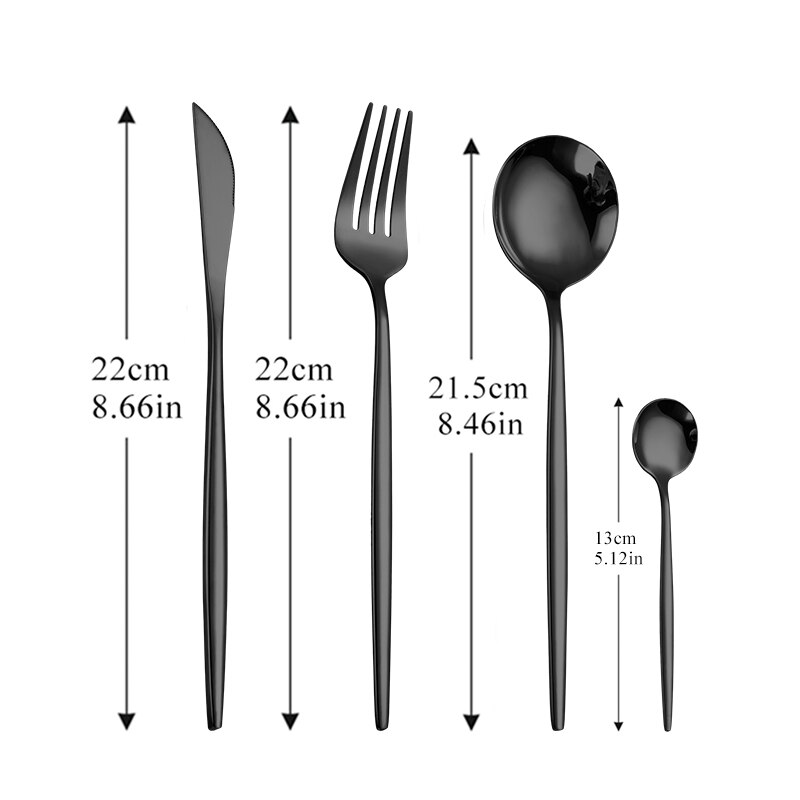 Hjem spisestel sæt guld 18/10 rustfrit stål bestik sæt gaffel ske kniv opvaskemaskine tåler sølvtøj bestik sæt: Sort