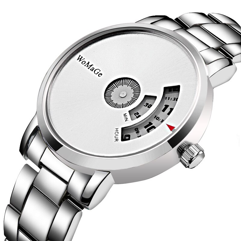 Relojes Womage hombres deportes relojes negro de acero inoxidable de cuarzo reloj masculino reloj hombre erkek kol saati montre homme: 035005silver white