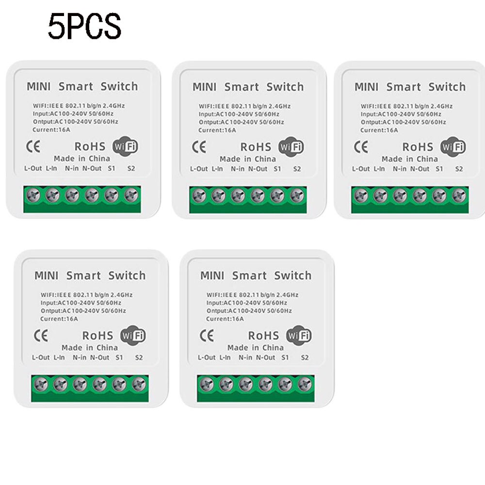 Tuya WiFi Smart Switch 16A Led Light Smart Life Push Module Supports 2 Way APP Voice Relay Timer Google Home Alexa: 5pcs