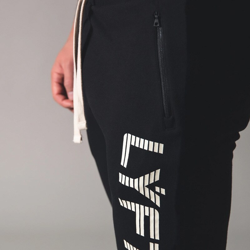 Joggingbukser herre fitness bukser sommer bomuld sport jogging slim fit joggingbukser med farve lynlåslomme