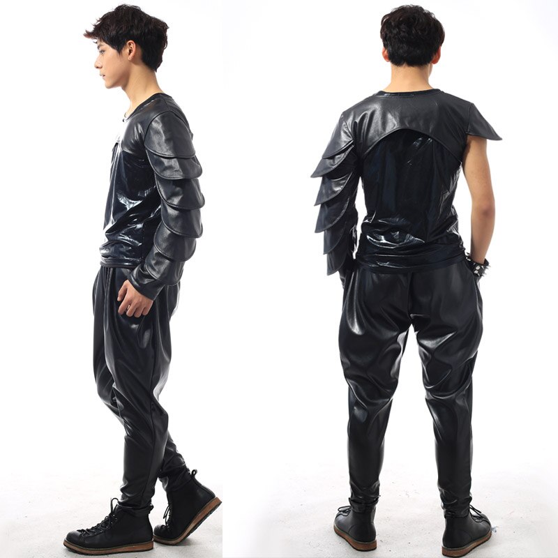 Big yards men's pants A male singer DJ club costumes Black skinny elastic leather pants The singer's clo