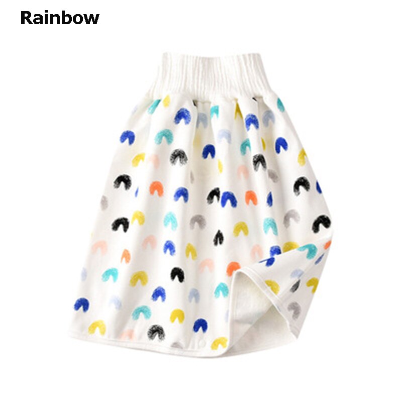 2 in 1 Comfy Children's Adult Diaper Skirt Shorts Waterproof Baby Diaper Pants Loose Absorbent Shorts Unisex Kids Underwear: Rainbow / L(18x45cm) 4-8T